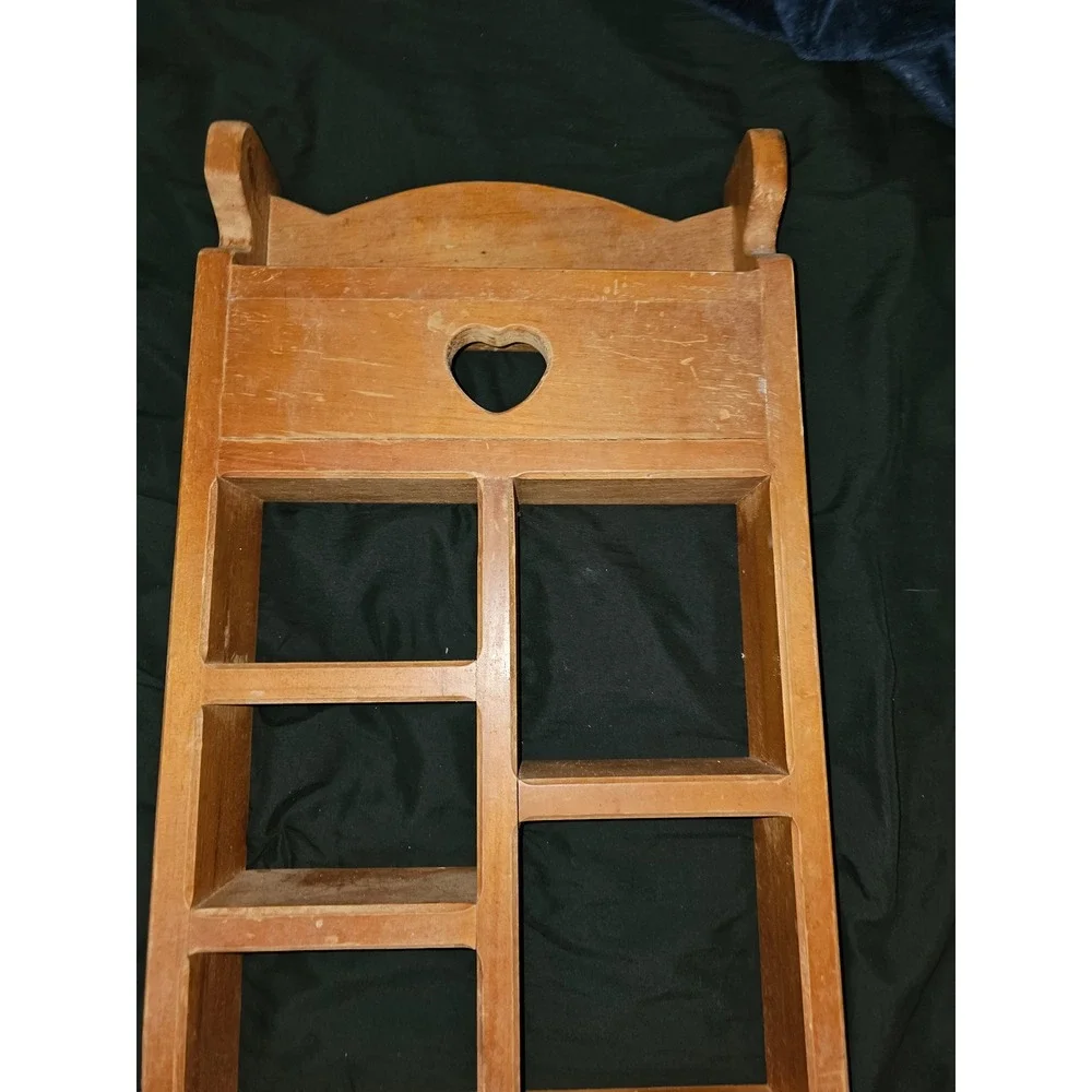 Vintage Wooden Wall Shelf Heart Cutout Country Farmhouse Shadow Box Cubby 24in